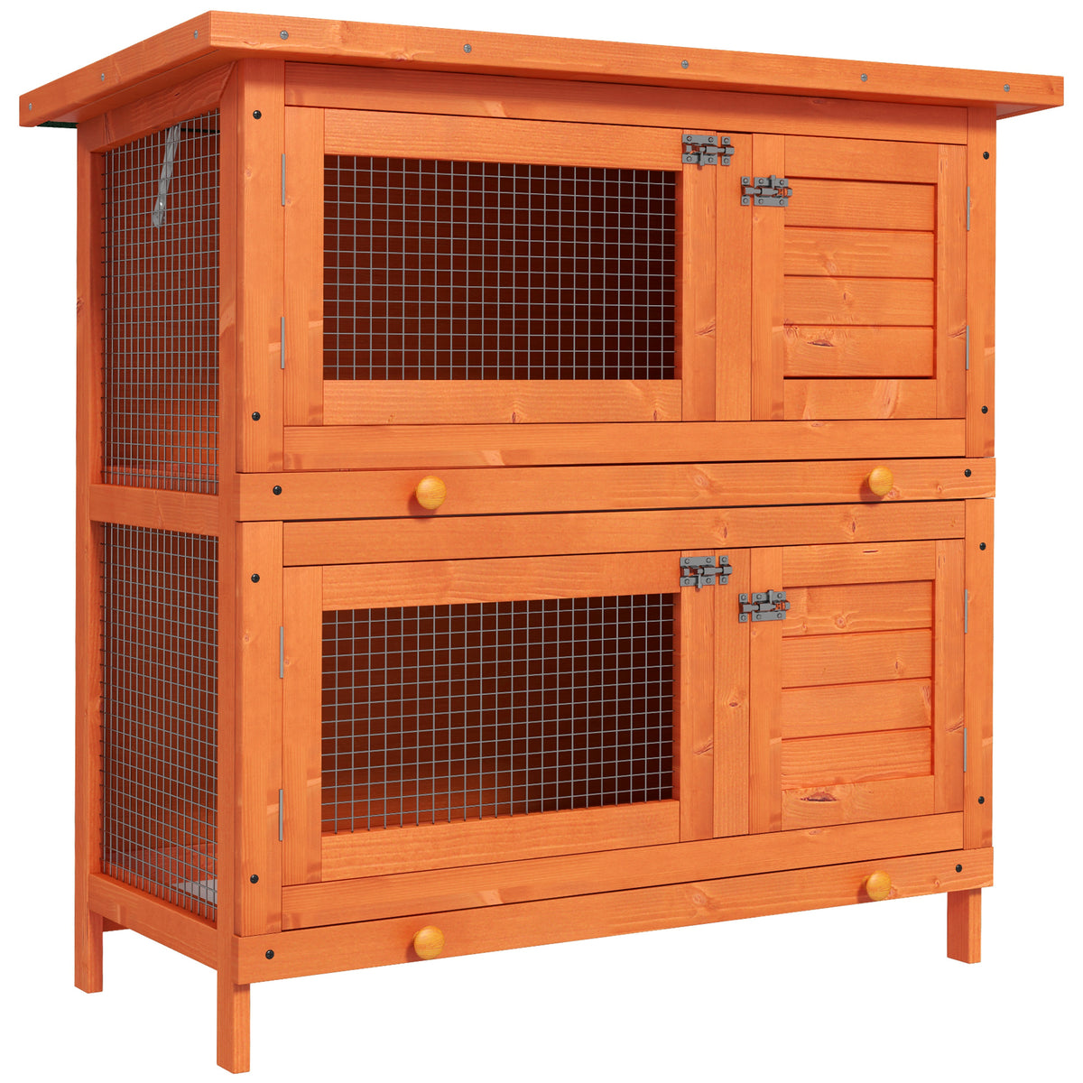 Pawhut Conejera Madera Exterior 2 Pisos Con Techo Asfáltico Abrible 90x45x90 Cm_0