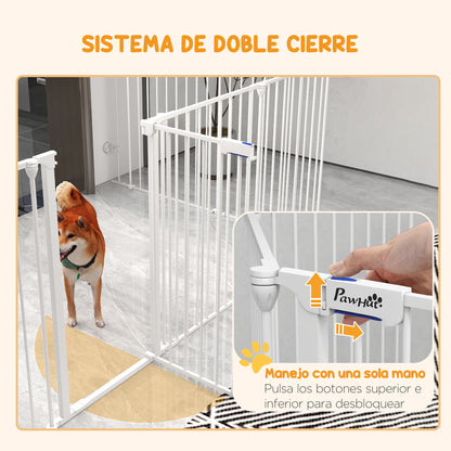 Pawhut Parque Para Perros De 8 Paneles 64x90 Cm Con Doble Cerradura Blanco_5