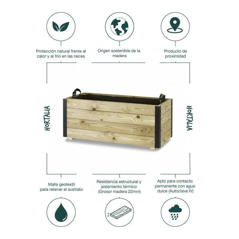 Jardinera De Madera Con Refuerzo De Aluminio 90x40x40 Cm Ghio Al Hortalia_4