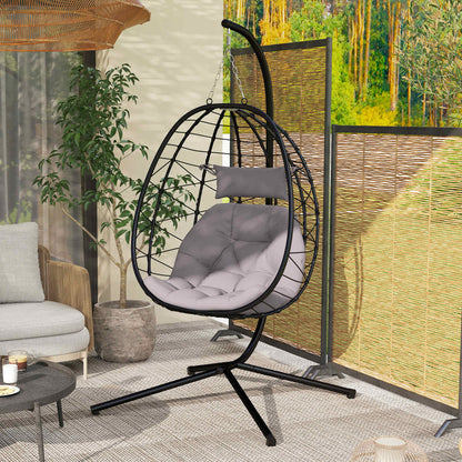 Outsunny Silla Colgante Huevo Con Soporte Con Cesta Plegable Cojín Gris_1