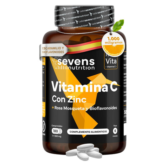 Vitamina C con Zinc Bioflavonoides y Rosa Mosqueta Sevens Nutrition 180 cápsulas