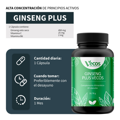 Ginseng Plus Vecos 30 Cápsulas | Cansancio Y Fatiga Física Y Mental | Panax Ginseng 490 Mg_2