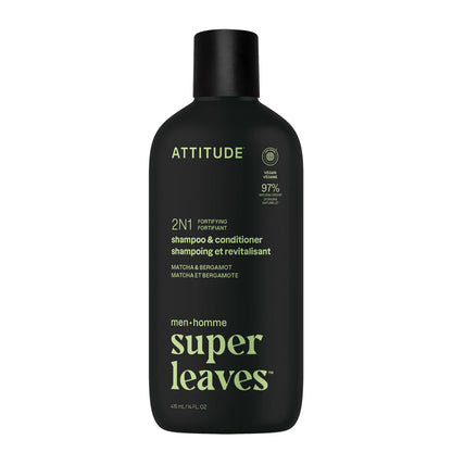 Super Leaves Champú y Acondicionador 2 en 1 Fortificante Bergamota y Matcha 415 ml