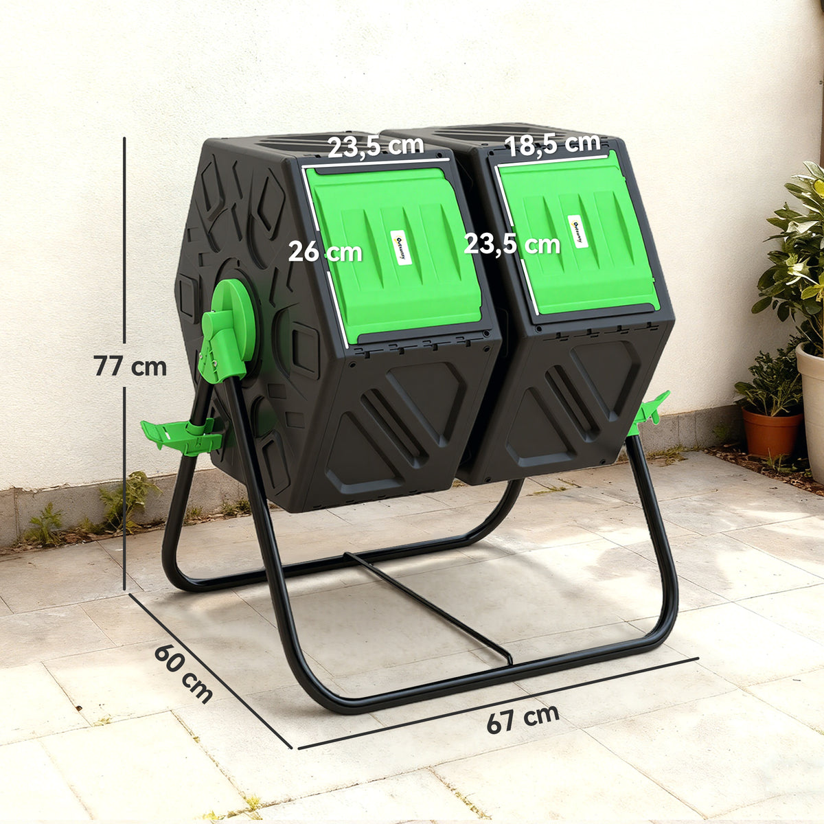 Compostador Outsunny Pp, Acero Negro 67x60x77 Cm_2