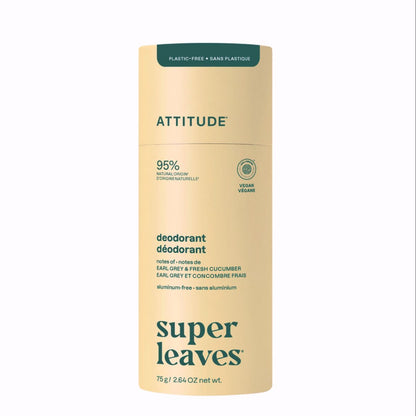 Super leaves Desodorante - Earl Grey &amp; Fresh cucumber - plastic free, Attitude, 75g