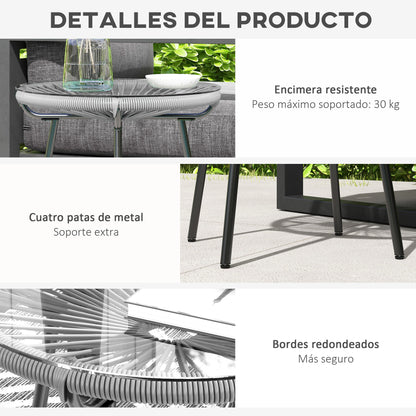 Outsunny Mesa Auxiliar Ratán Sintético Con Tablero De Vidrio Templado Ø50x50 Cm_5