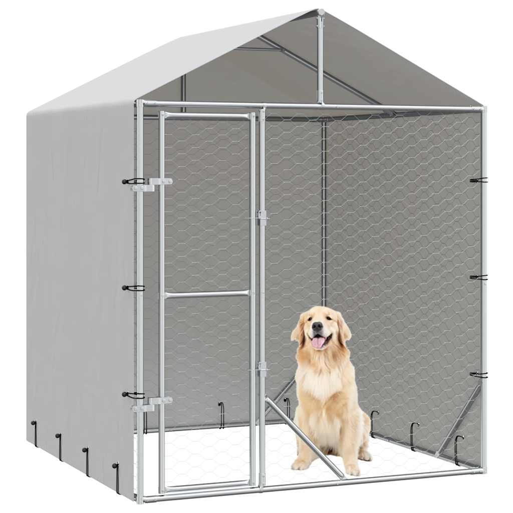 Perrera De Exterior Con Toldo Acero Galvanizado Plata 2x2x2,5 M_2