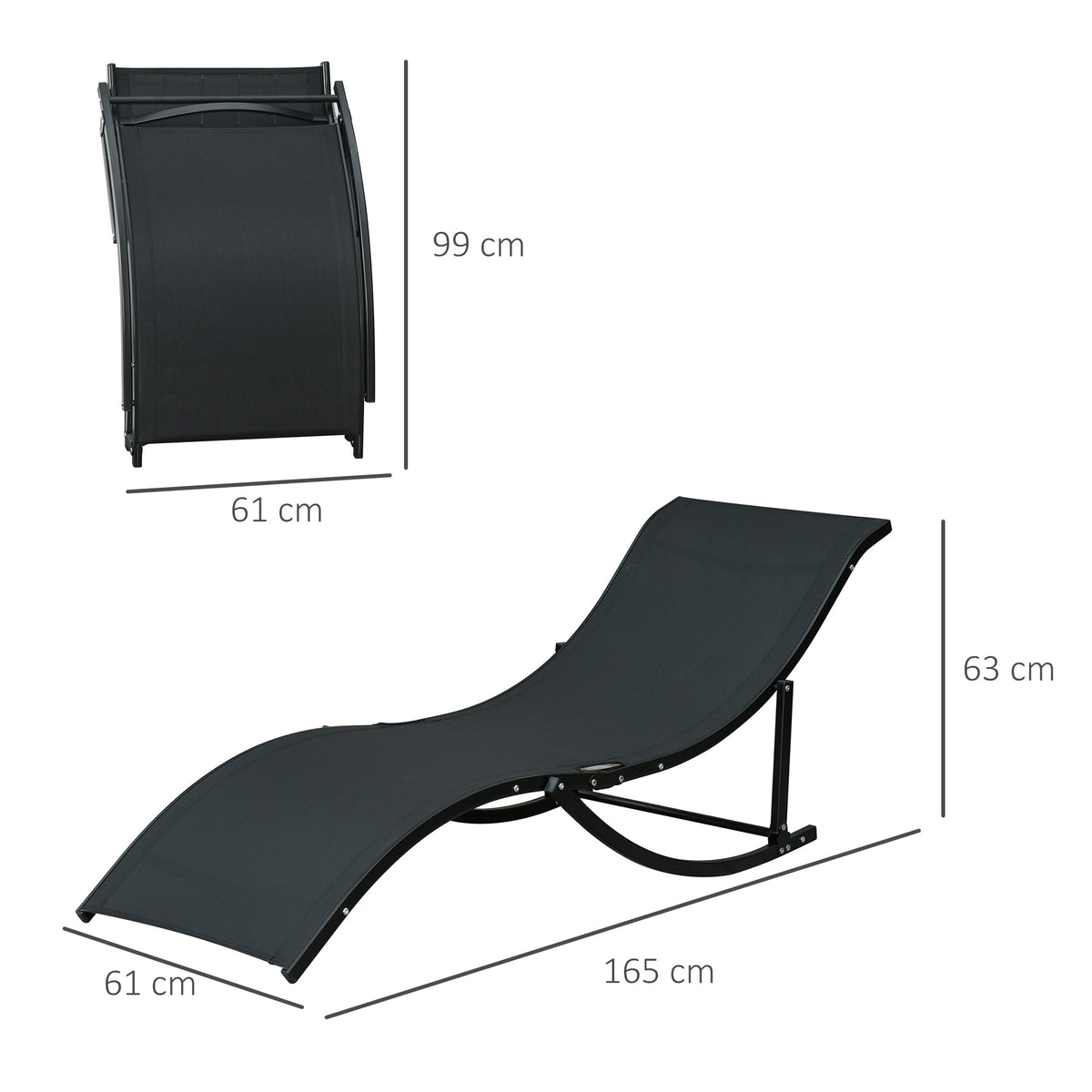 Outsunny 2 Tumbonas Plegables Forma De S Aluminio Texteline Para Terraza Negro_2