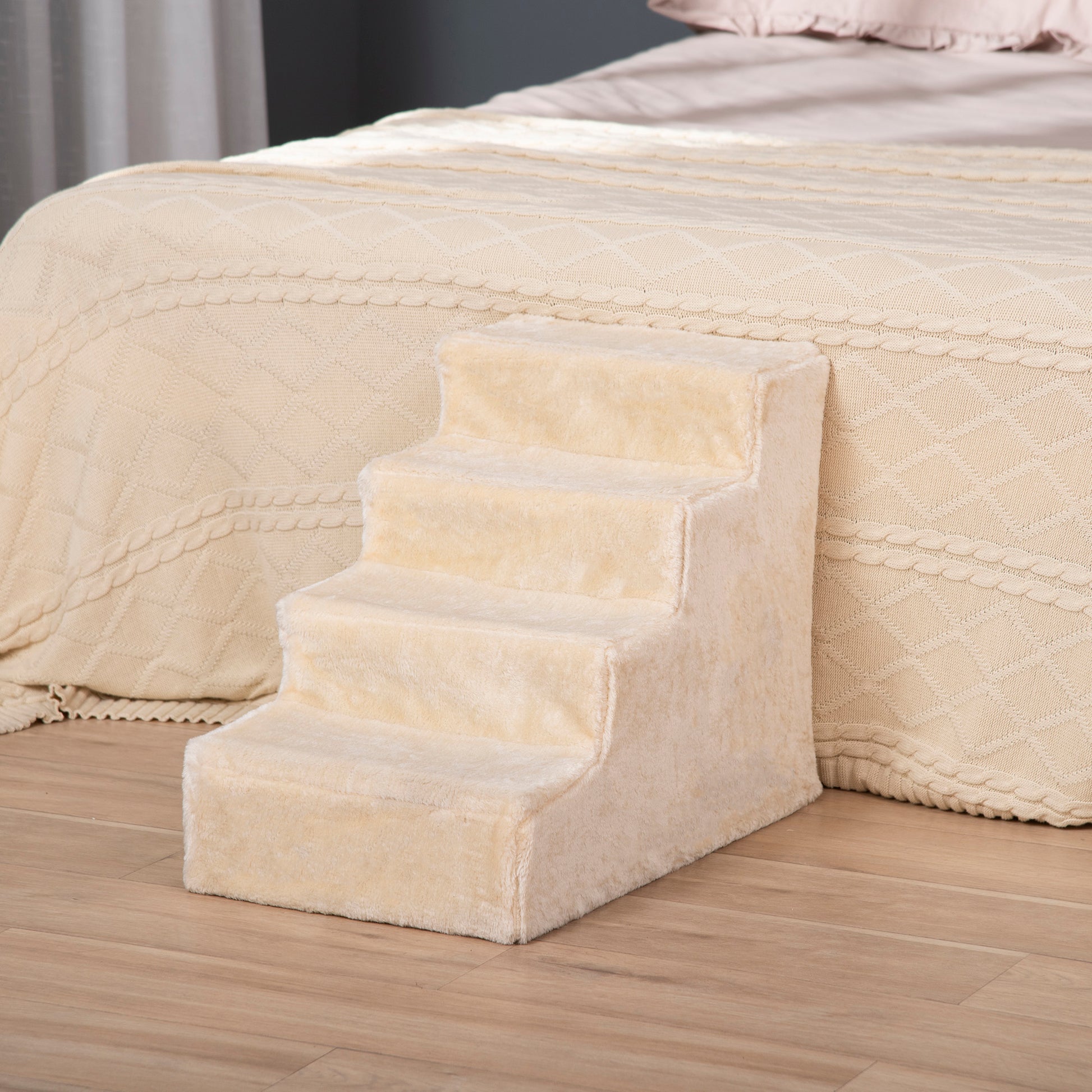 Pawhut Escalera Para Mascotas De 4 Peldaños Con Funda Extraíble 60x35x44cm Beige_1