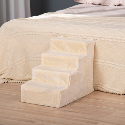 Pawhut Escalera Para Mascotas De 4 Peldaños Con Funda Extraíble 60x35x44cm Beige_1
