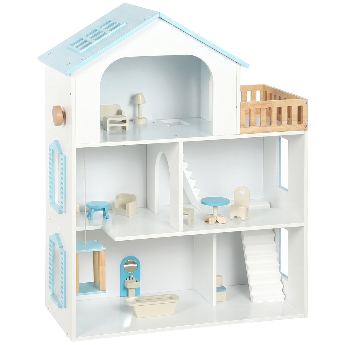 Casa De Muñecas Aiyaplay Mdf, Madera De Pino Azul 63.5x29.5x79.5 Cm_0