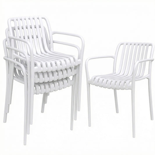 Outsunny Juego De 4 Sillas De Jardín Exterior Apilables Respaldo Curvado Blanco_0