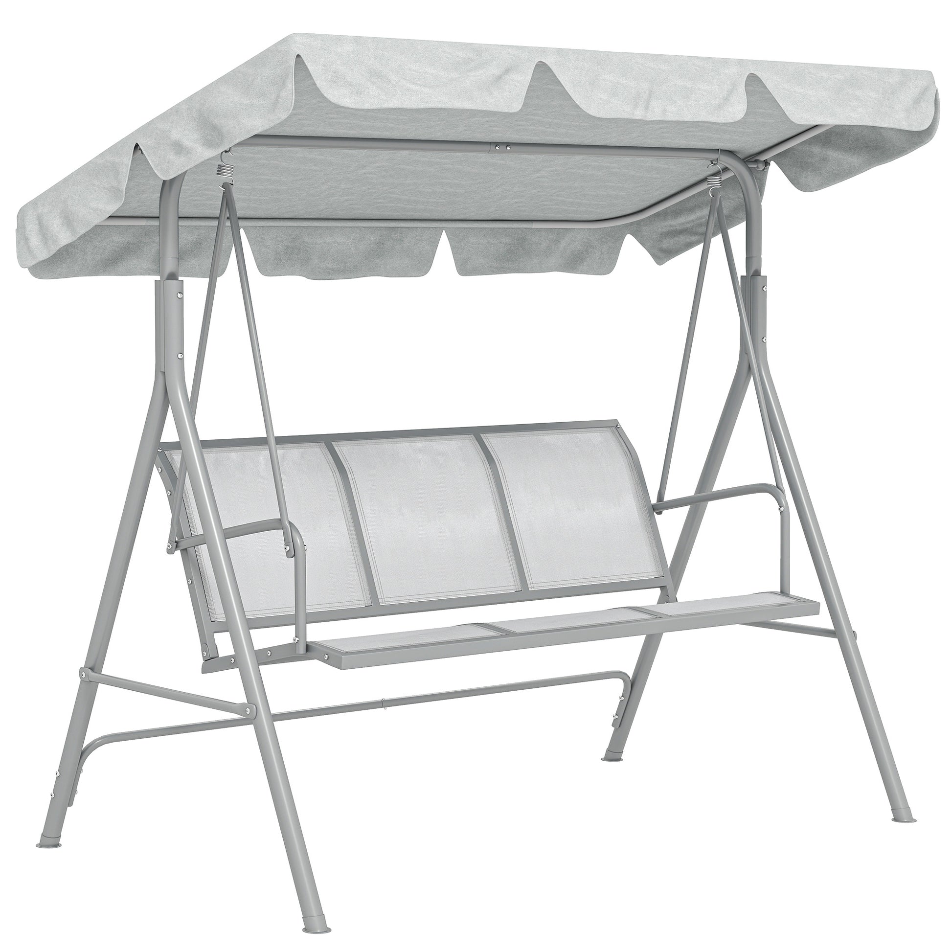 Outsunny Columpio Balancín Jardín De 3 Plazas Con Toldo Ajustable Terraza Gris_0