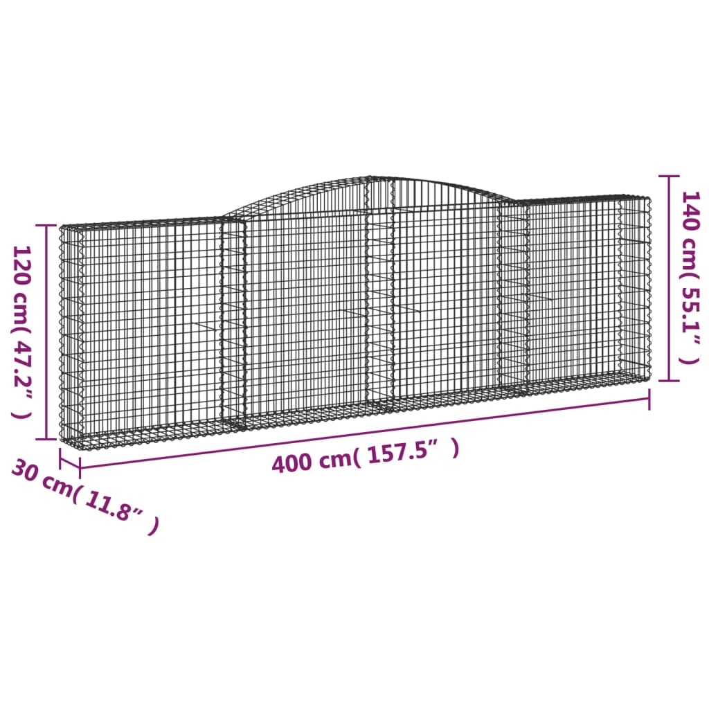 Cestas De Gaviones 2 Uds Forma De Arco Hierro 400x30x120/140cm_5