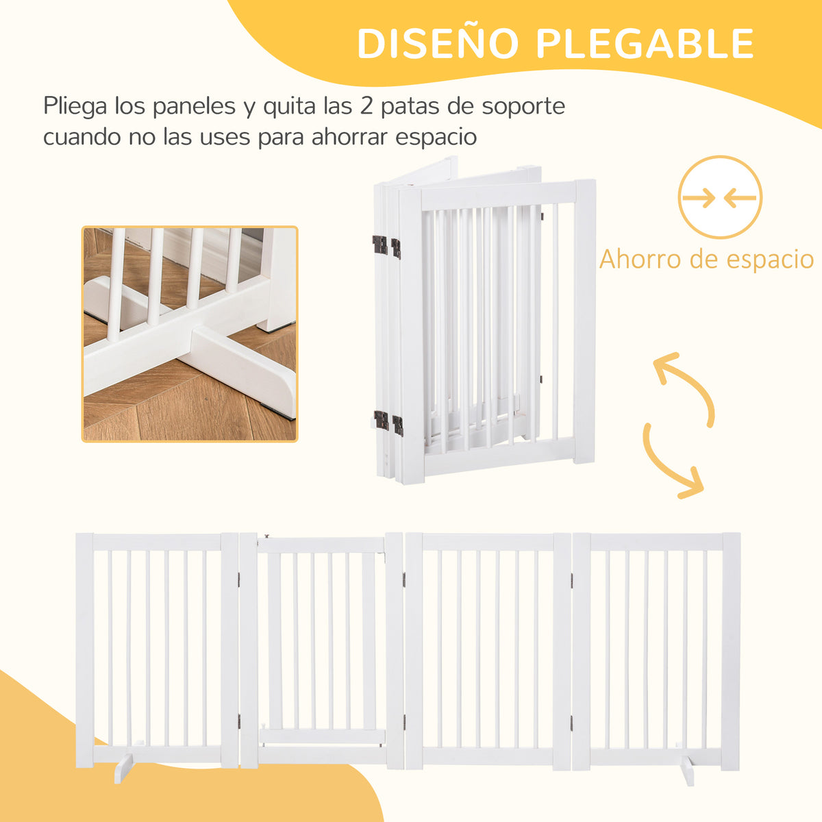 Pawhut Barrera De Seguridad Para Perros Plegable De Madera Con Soporte De Pie_3