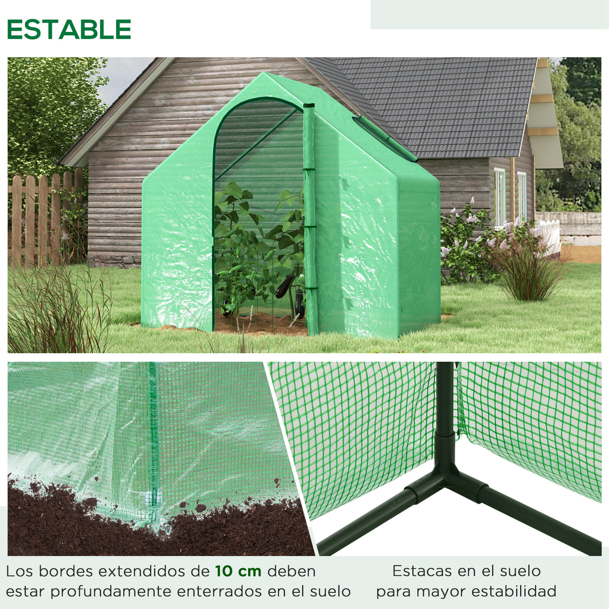 Outsunny Invernadero Pequeño Con Puerta Con Cremallera 180x100x168 Cm Verde_5