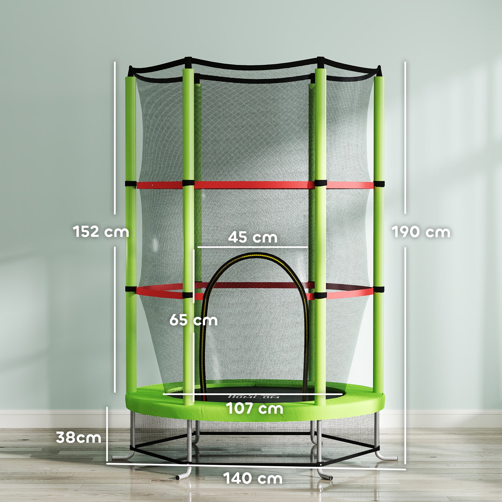 Homcom Cama Elástica Infantil Con Red De Seguridad Ø140x190 Cm Verde_2