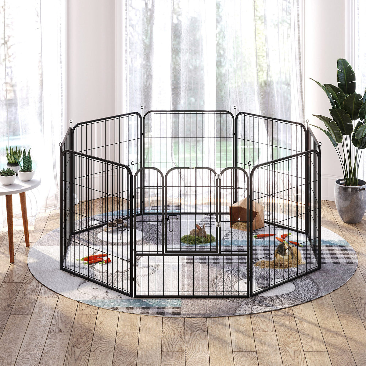 Pawhut Parque Para Mascotas 8 Vallas 80x80 Cm Corral Plegable Puerta Y Doble_3