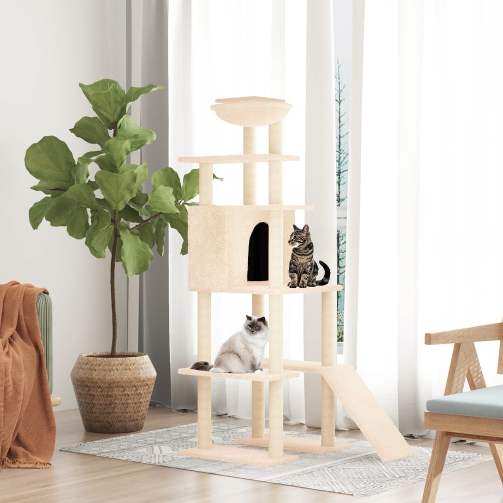 Rascador Para Gatos Con Postes De Sisal Crema 166 Cm_1