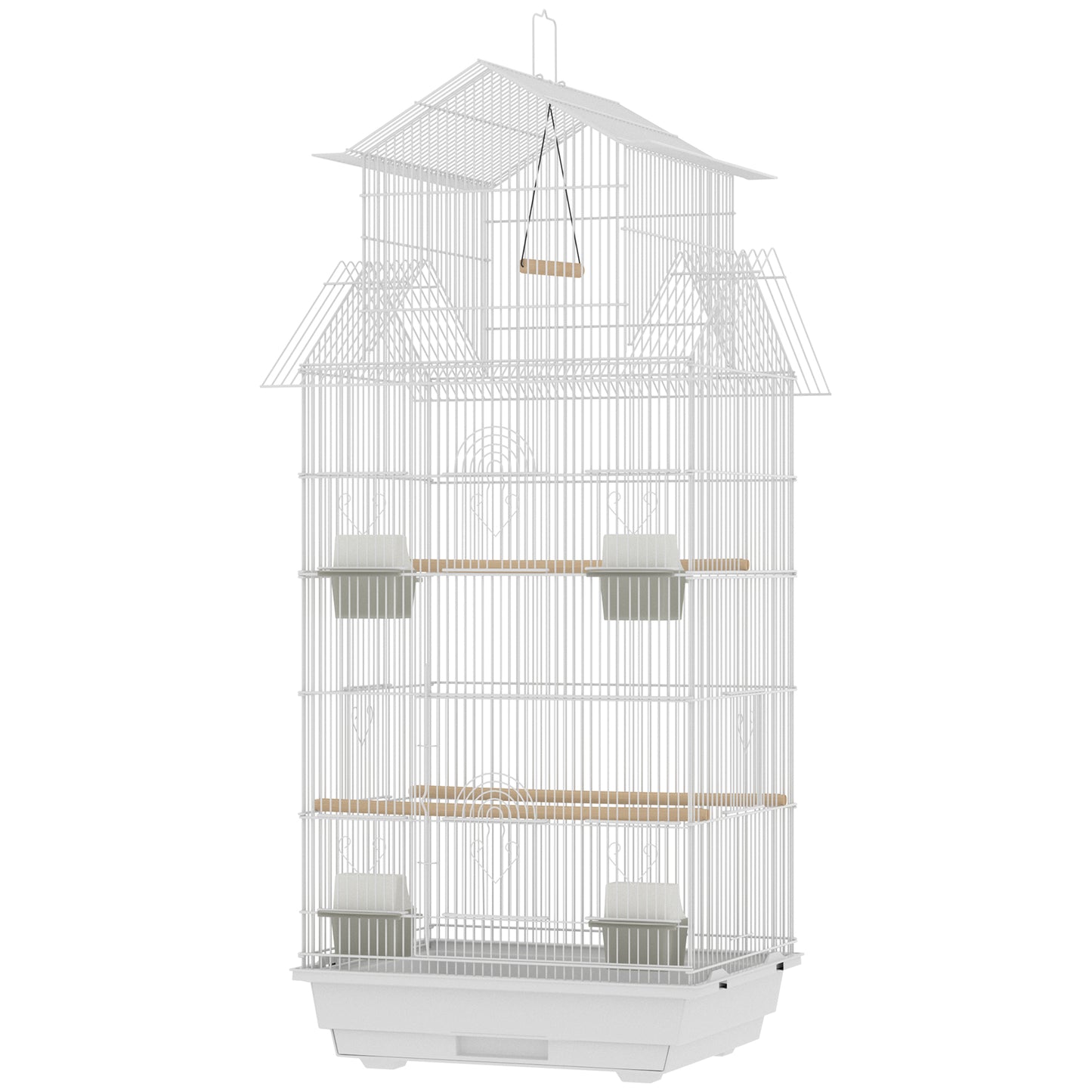 Pawhut Jaula Para Pájaros De Acero Con Comederos Perchas 50,5x41x104 Cm Blanco_4
