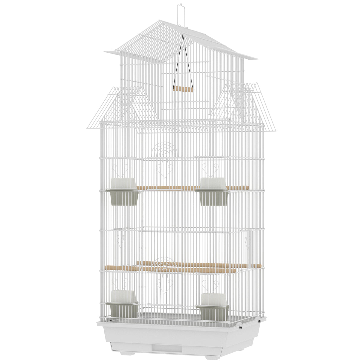 Pawhut Jaula Para Pájaros De Acero Con Comederos Perchas 50,5x41x104 Cm Blanco_4