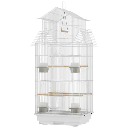 Pawhut Jaula Para Pájaros De Acero Con Comederos Perchas 50,5x41x104 Cm Blanco_4