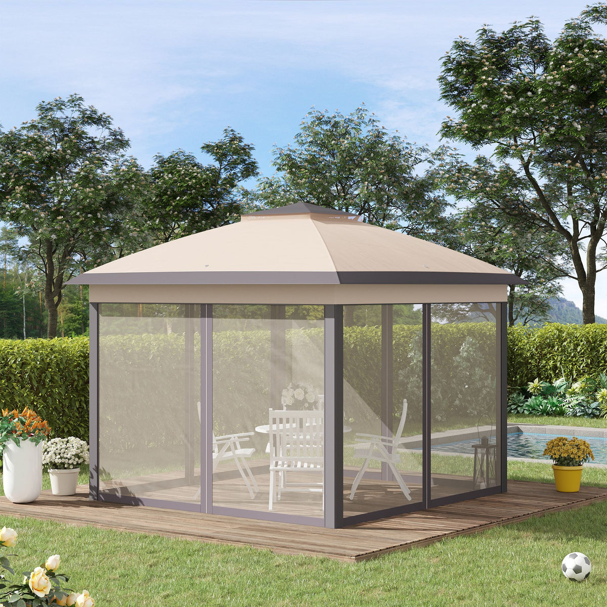Carpa Plegable Outsunny 330x330x288 Cm Beige_1