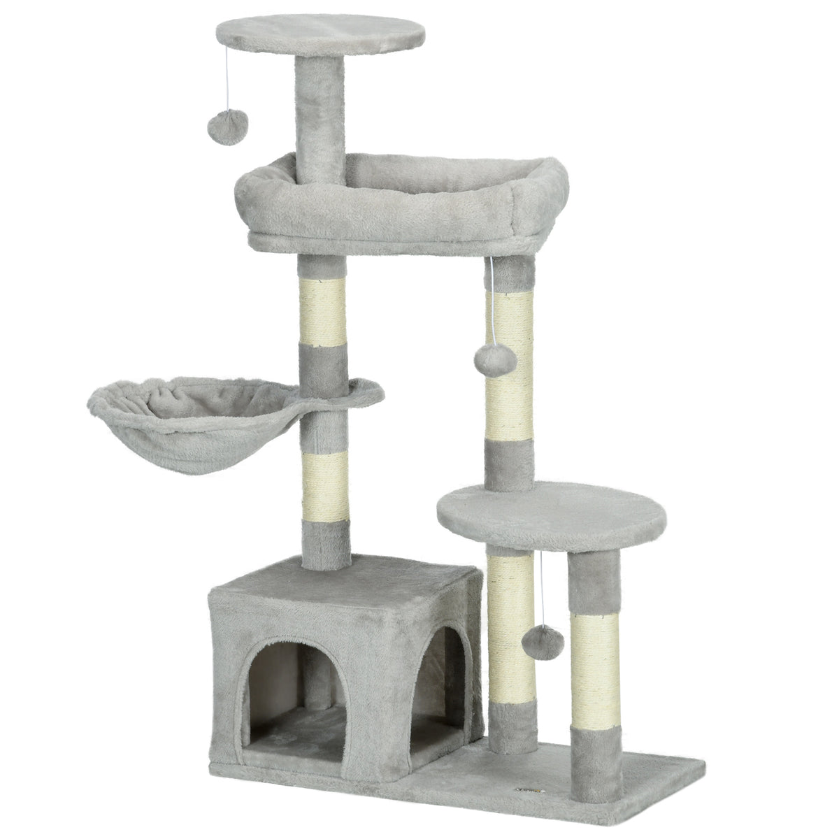 Pawhut Rascador Para Gatos Con Postes Cueva Plataformas Y Bolas Gris Claro_1