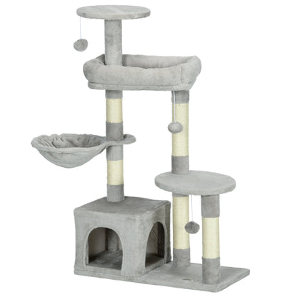 Pawhut Rascador Para Gatos Con Postes Cueva Plataformas Y Bolas Gris Claro_1