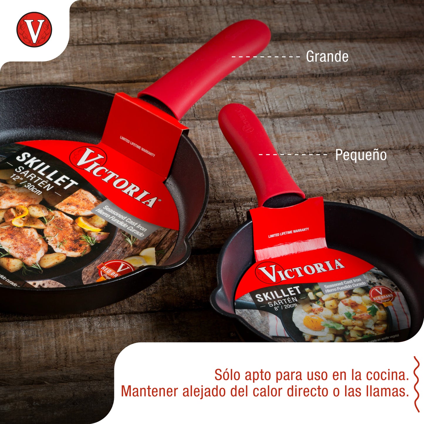 Victoria Funda Silicona Mango Protector Para Sartenes De Hierro Fundido Ø 25 - 30 Cm Resistente Al Calor, 35617, Rojo_3