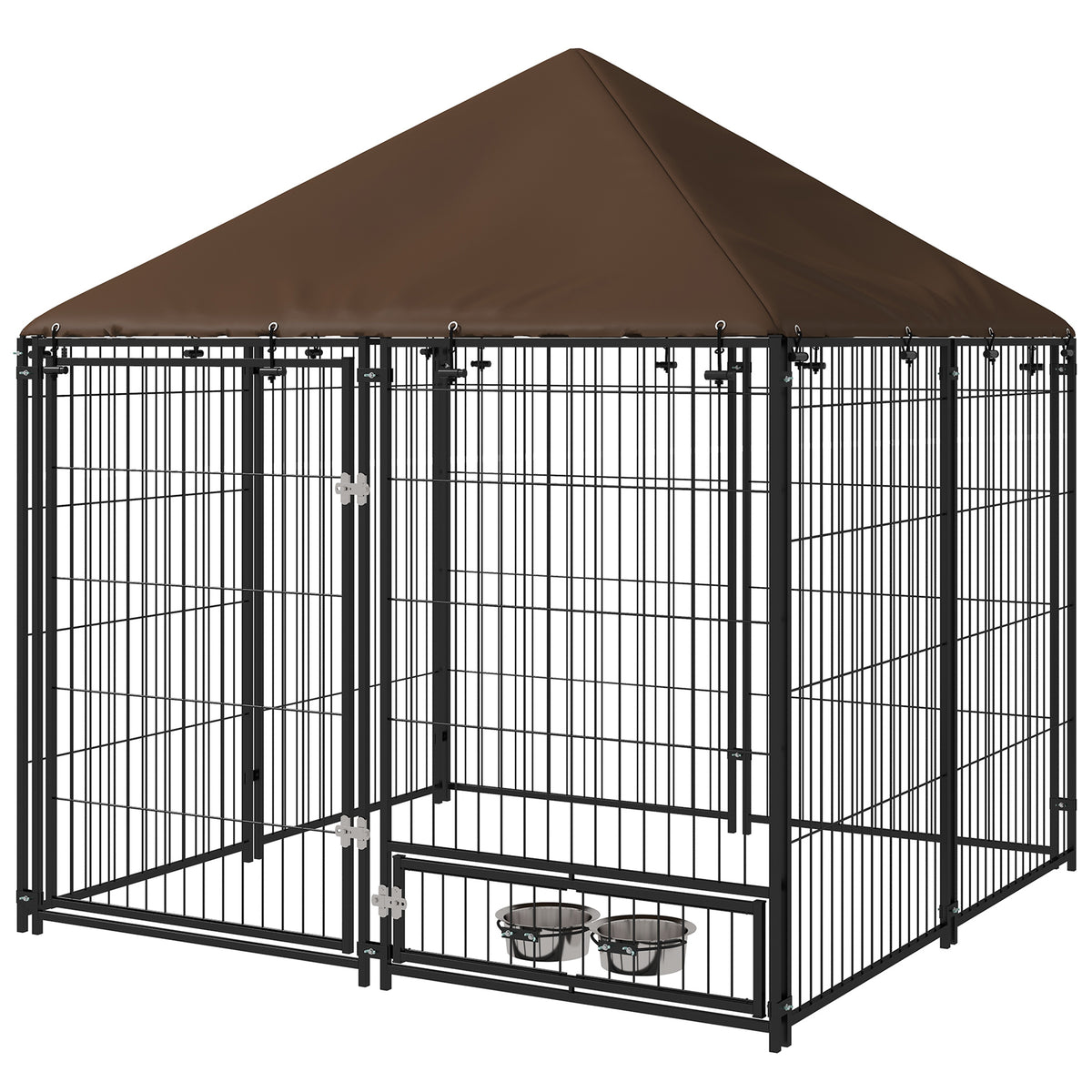 Pawhut Perrera Con Toldo Y 2 Cuencos Para Exterior 141x141x151 Cm Negro_1