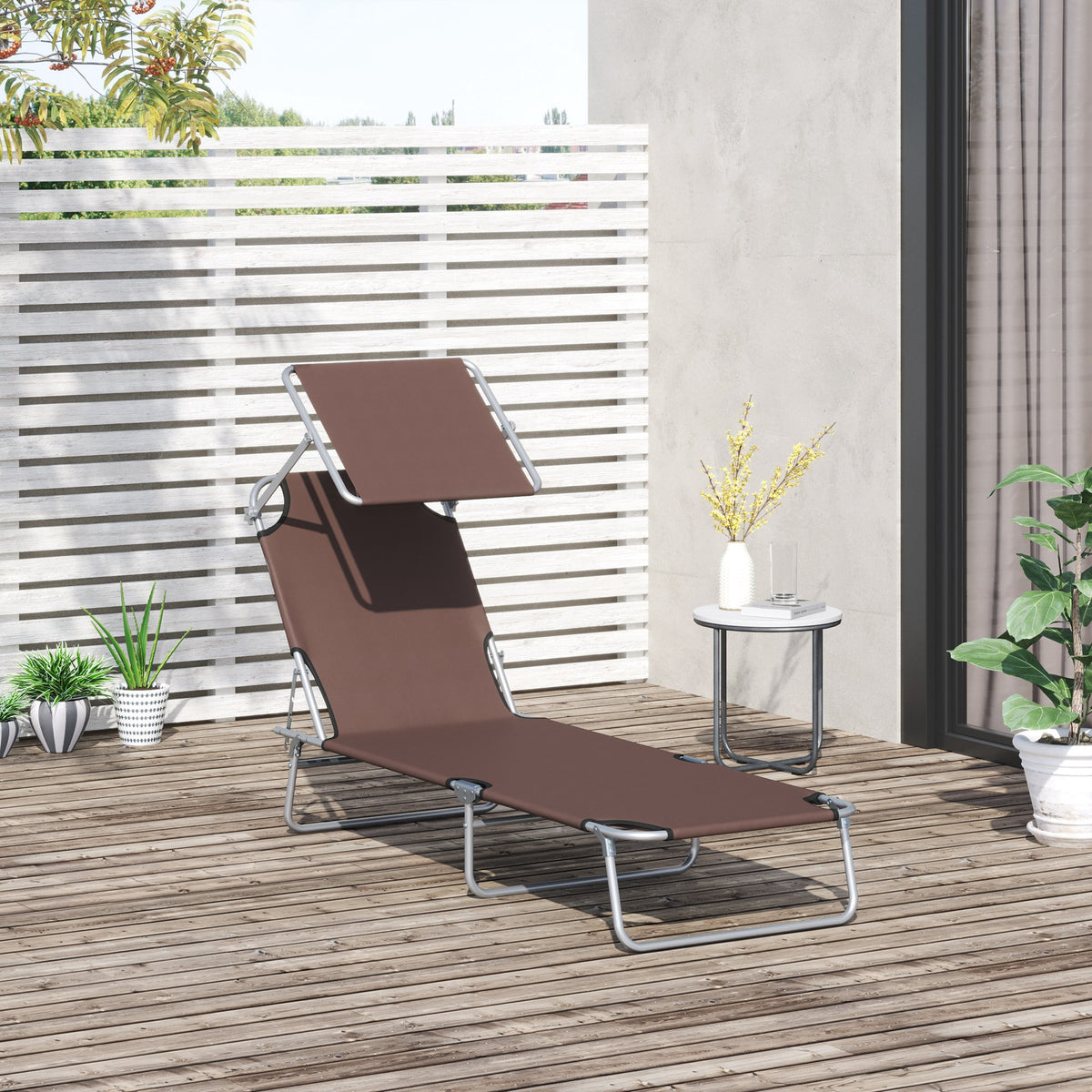 Outsunny Tumbona De Jardín Plegable Con Toldo Desmontable 187x58x36 Cm Marrón_1