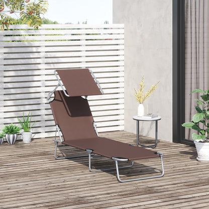 Outsunny Tumbona De Jardín Plegable Con Toldo Desmontable 187x58x36 Cm Marrón_1