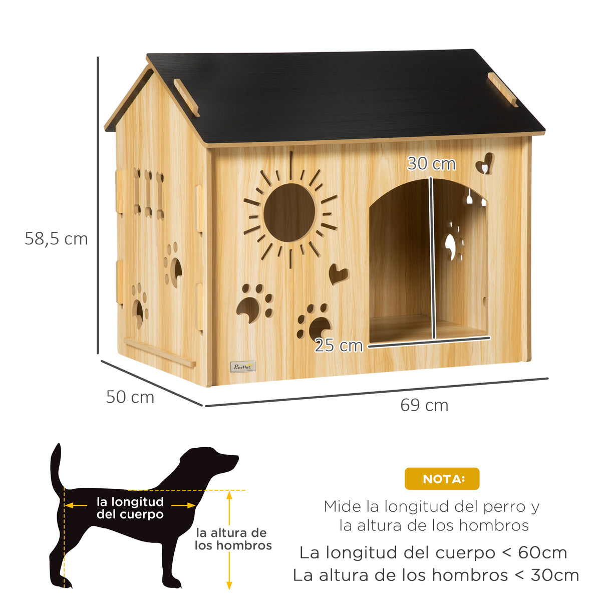 Pawhut Caseta De Madera Para Perros Pequeños Con Puerta Delantera 69x50x58,5 Cm_2