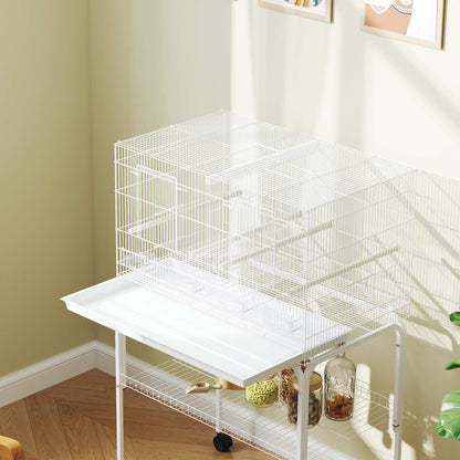 Jaula Para Pájaros Pawhut Acero, Pp Blanco 76x46x116 Cm_3