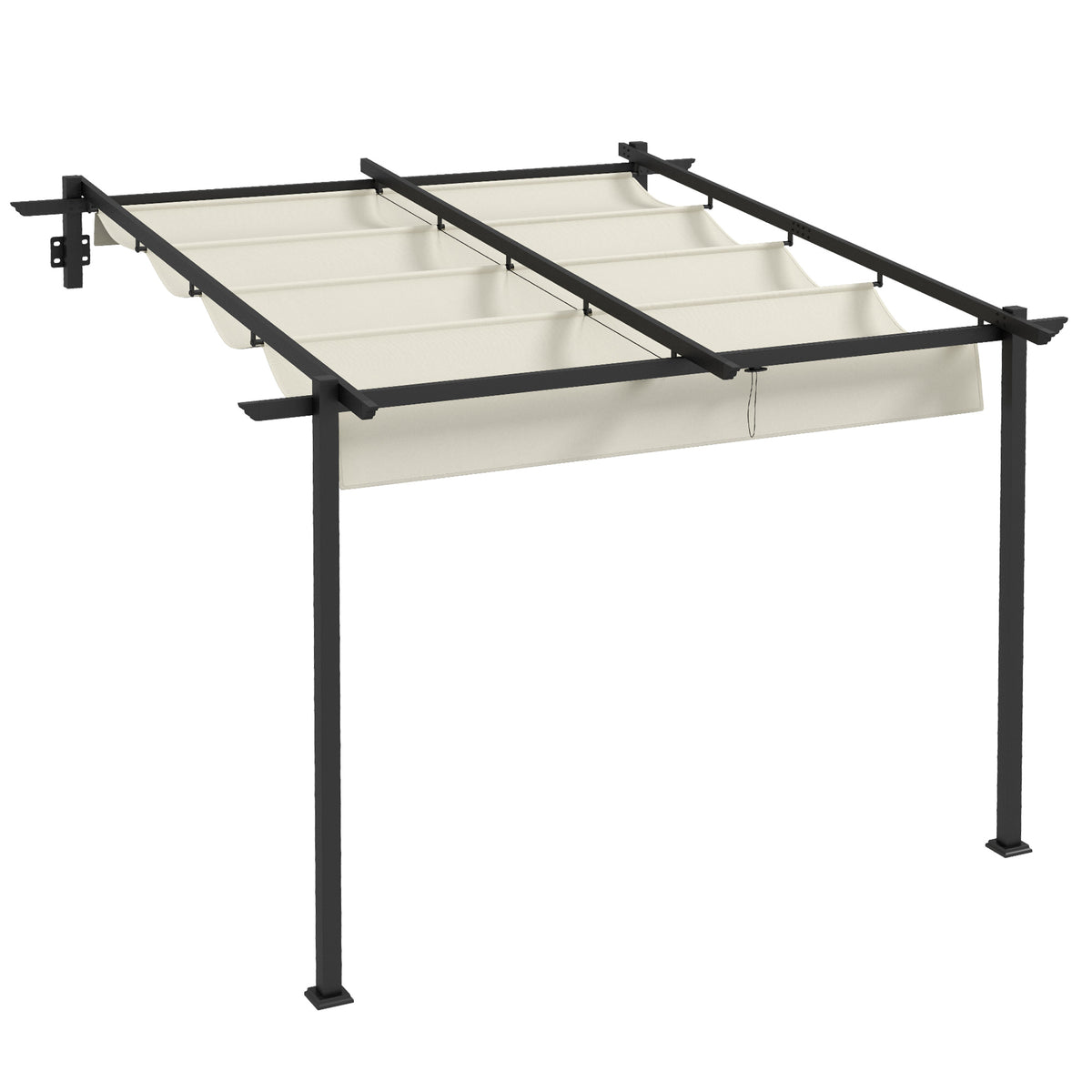 Outsunny Pérgola De Pared 3x3 M Con Techo Retráctil De Poliéster Crema Y Gris_0