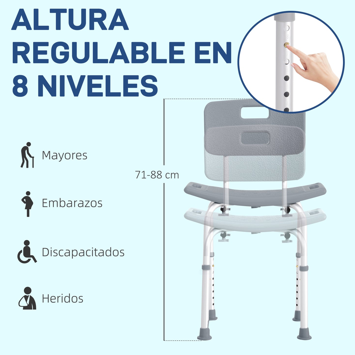 Homcom Silla Ducha Personas Mayores Con Respaldo Antideslizante Carga 136 kg_5