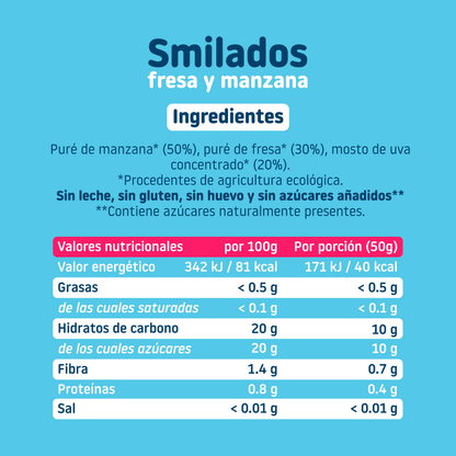 Pack 2x Smilado de Fresa y Manzana ECO helado flas infantil 100% fruta SMILEAT 250 g/ud