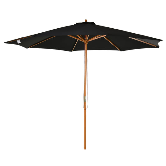 Sombrilla De Jardín Outsunny Madera De Álamo, Bambú, Poliéster Negro 300x300x250 Cm_0