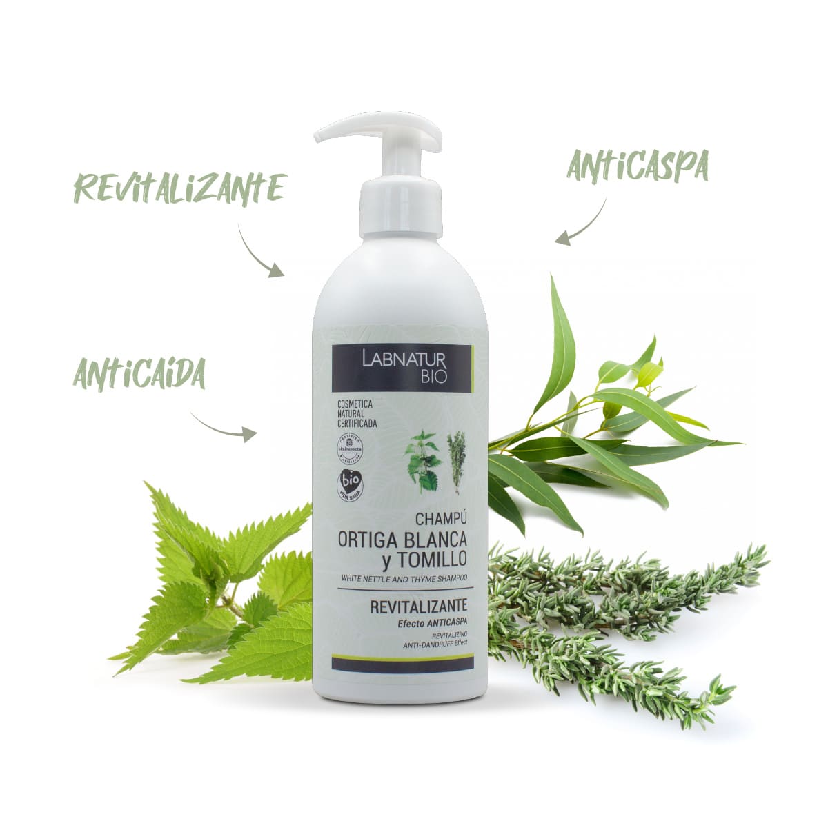Champú Revitalizante de Ortiga Blanca y Tomillo Labnatur Bio 450 ml | Anticaspa | Control de Sebo | Vegano_2