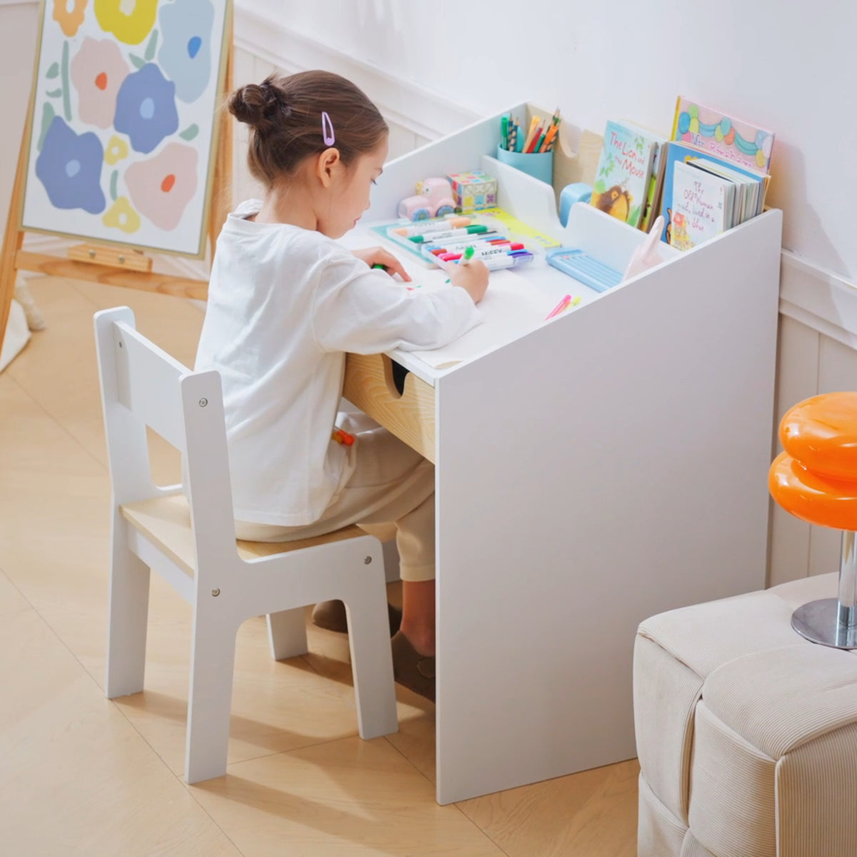 Secretária Para Crianças Homcom Branco E Madeira Mdf 70x50x75cm_3