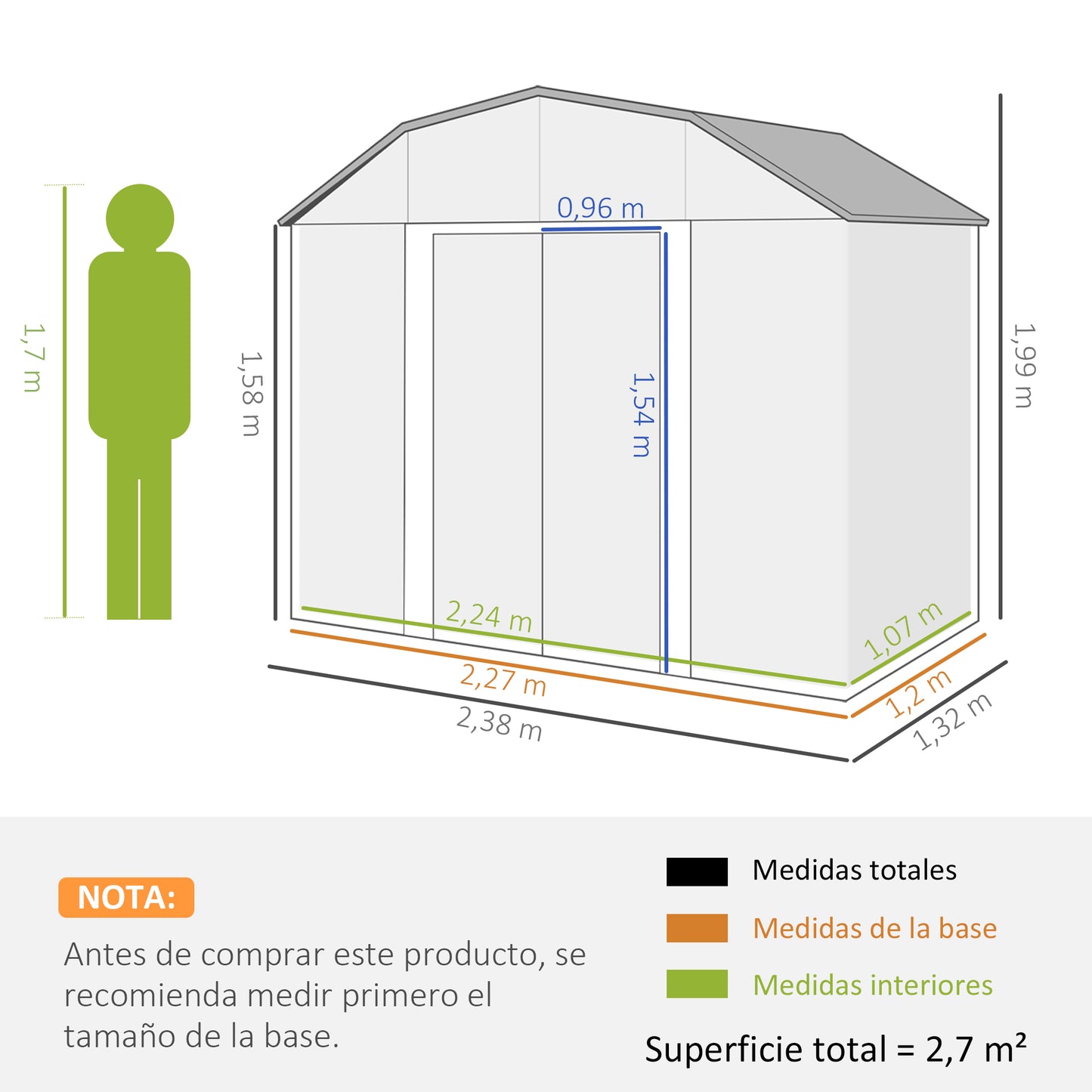 Outsunny Cobertizo De Jardín Exterior 2,7 M² 238x132x198,5 Cm Con Base Gris_2