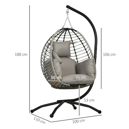Outsunny Silla Colgante Huevo Con Soporte Cesta Plegable Cojín Gris Y Negro_2