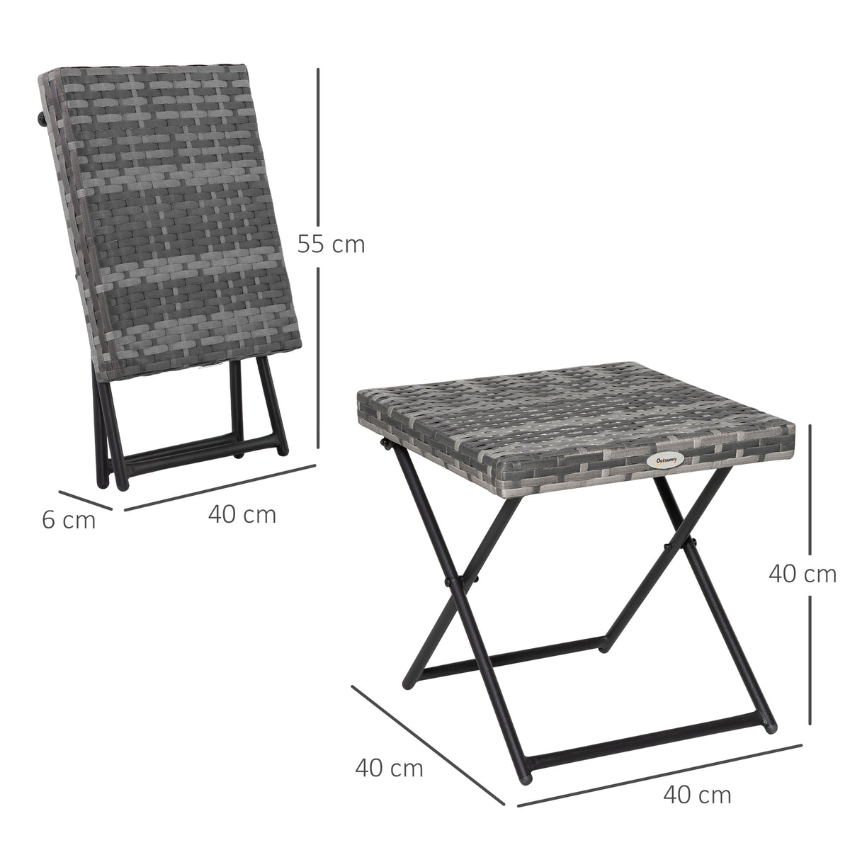 Mesa De Jardín Outsunny Acero, Pe Gris 40x40x40 Cm_2