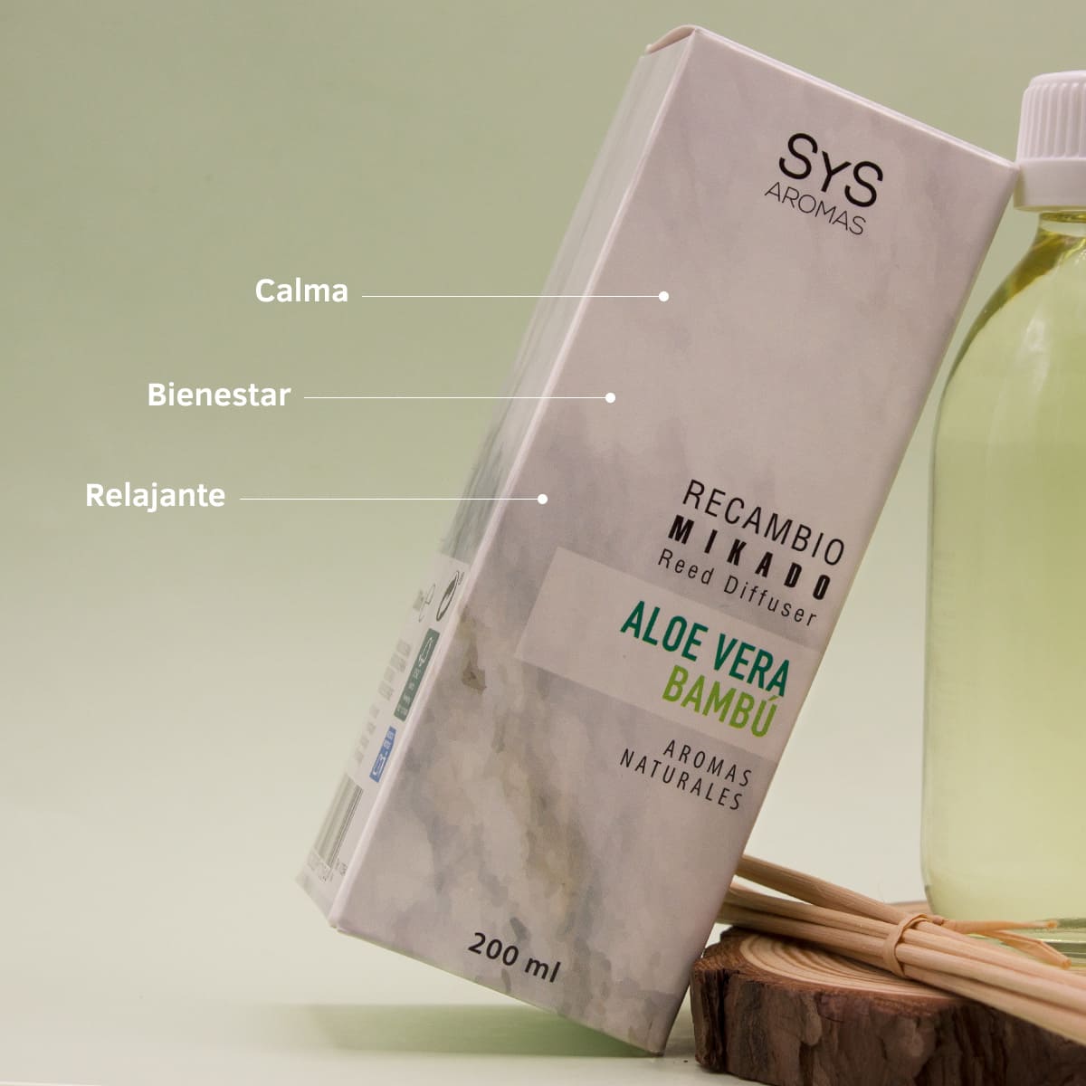 Recambio Mikado Aloe Vera-Bambú Mármol SYS Aromas 200 ml | Con Palos | Aroma Fresco y Herbal | Relajante_2