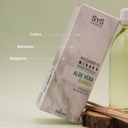 Recambio Mikado Aloe Vera-Bambú Mármol SYS Aromas 200 ml | Con Palos | Aroma Fresco y Herbal | Relajante_2
