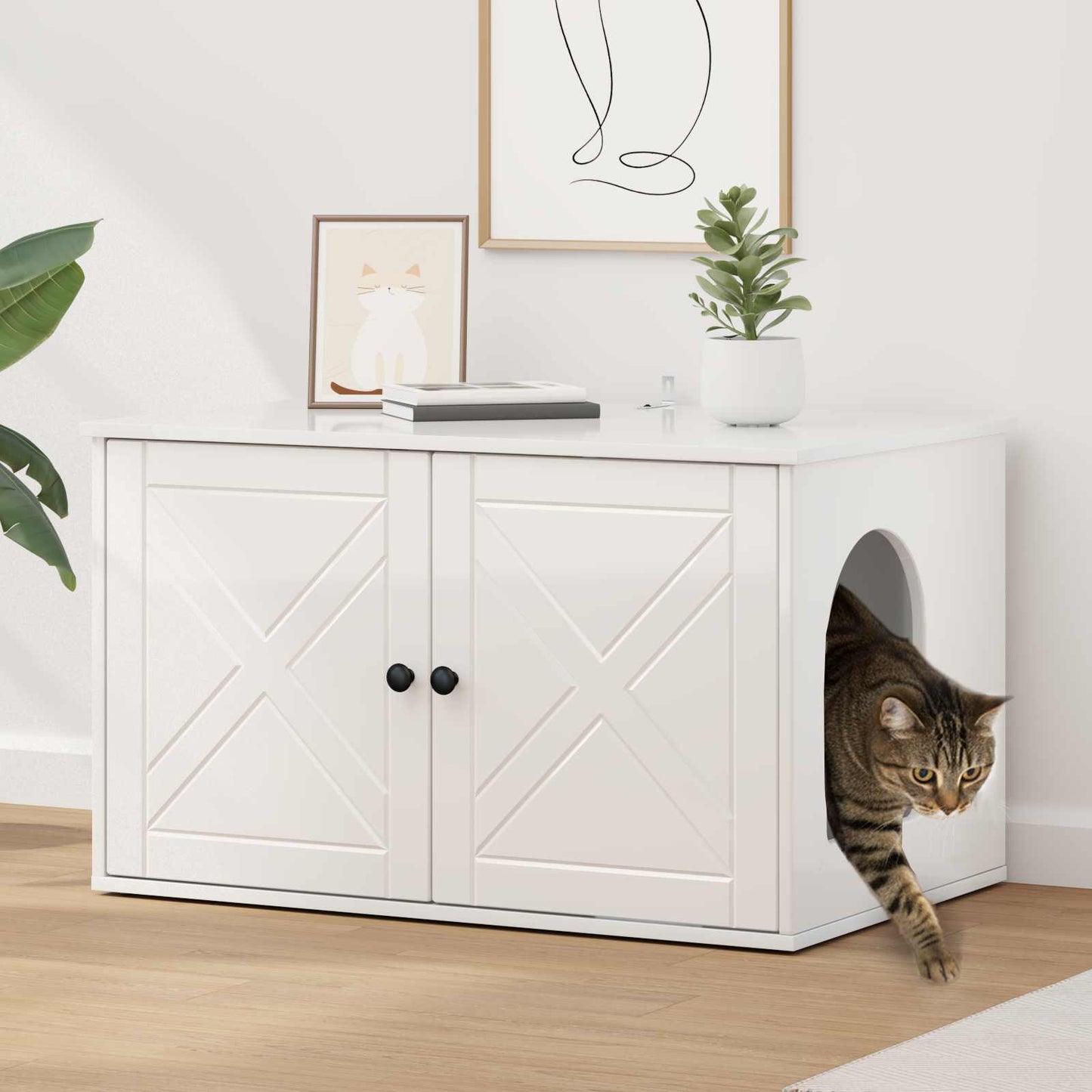 Casa Para Gatos Brillante 85 X 55 X 50 Cm Madera De Ingeniería_1