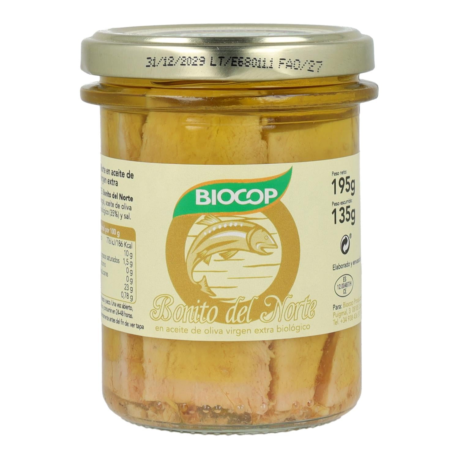 Filetes de Bonito del Norte Bio en conserva Biocop 175 g