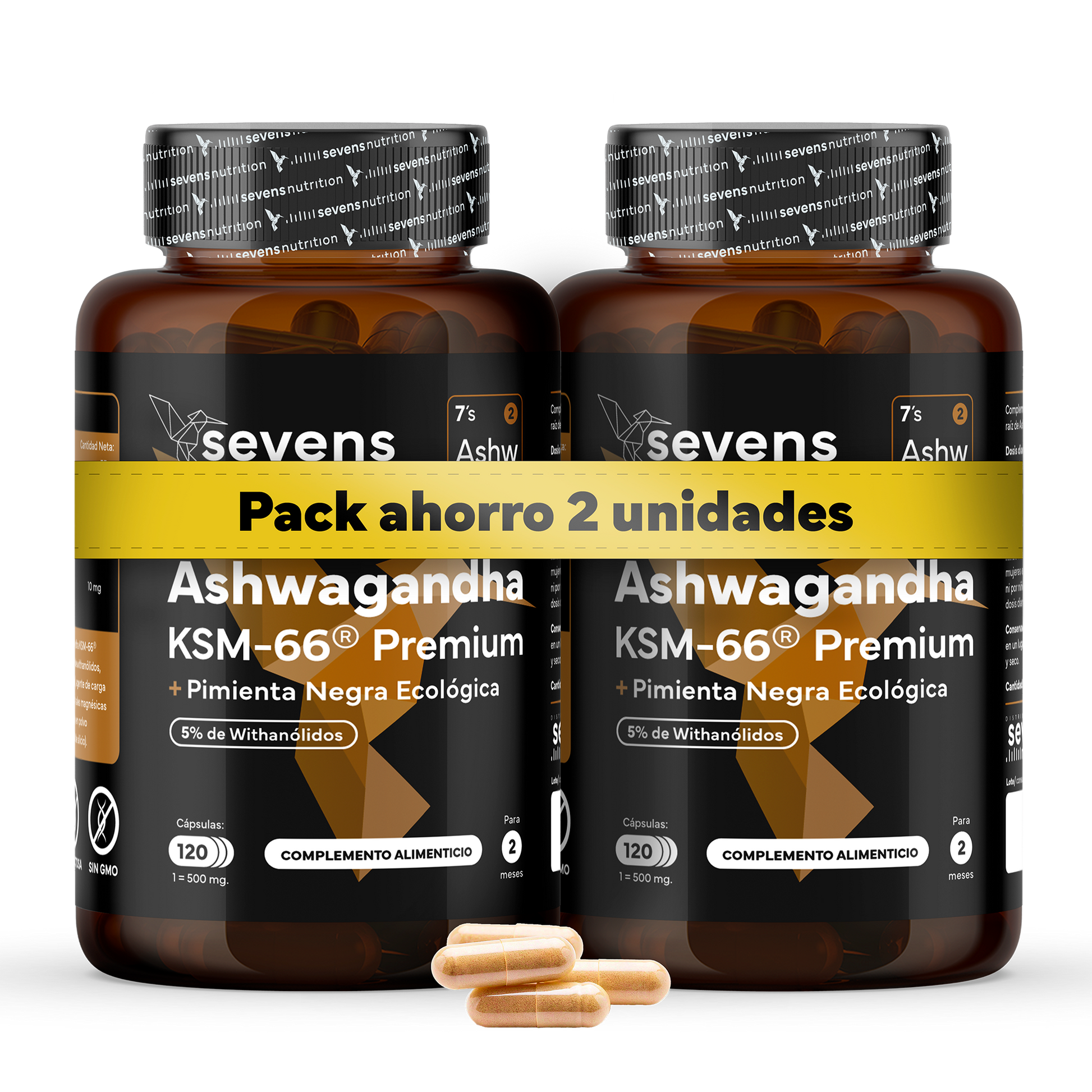 Pack 2x Ashwagandha Ksm-66 Complex Con Pimienta Negra Sevens Nutrition. Bienestar, Energía Y Concentración_0