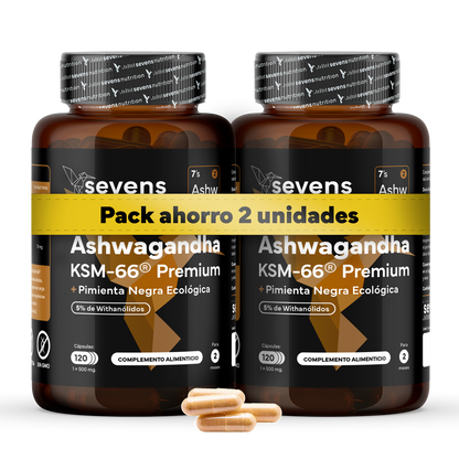 Pack 2x Ashwagandha Ksm-66 Complex Con Pimienta Negra Sevens Nutrition. Bienestar, Energía Y Concentración_0